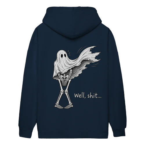 Well, Shit Ghost Skeleton Hoodie & T-Shirt – Funny Spooky Skeleton Graphic, Dark Humor Halloween Design