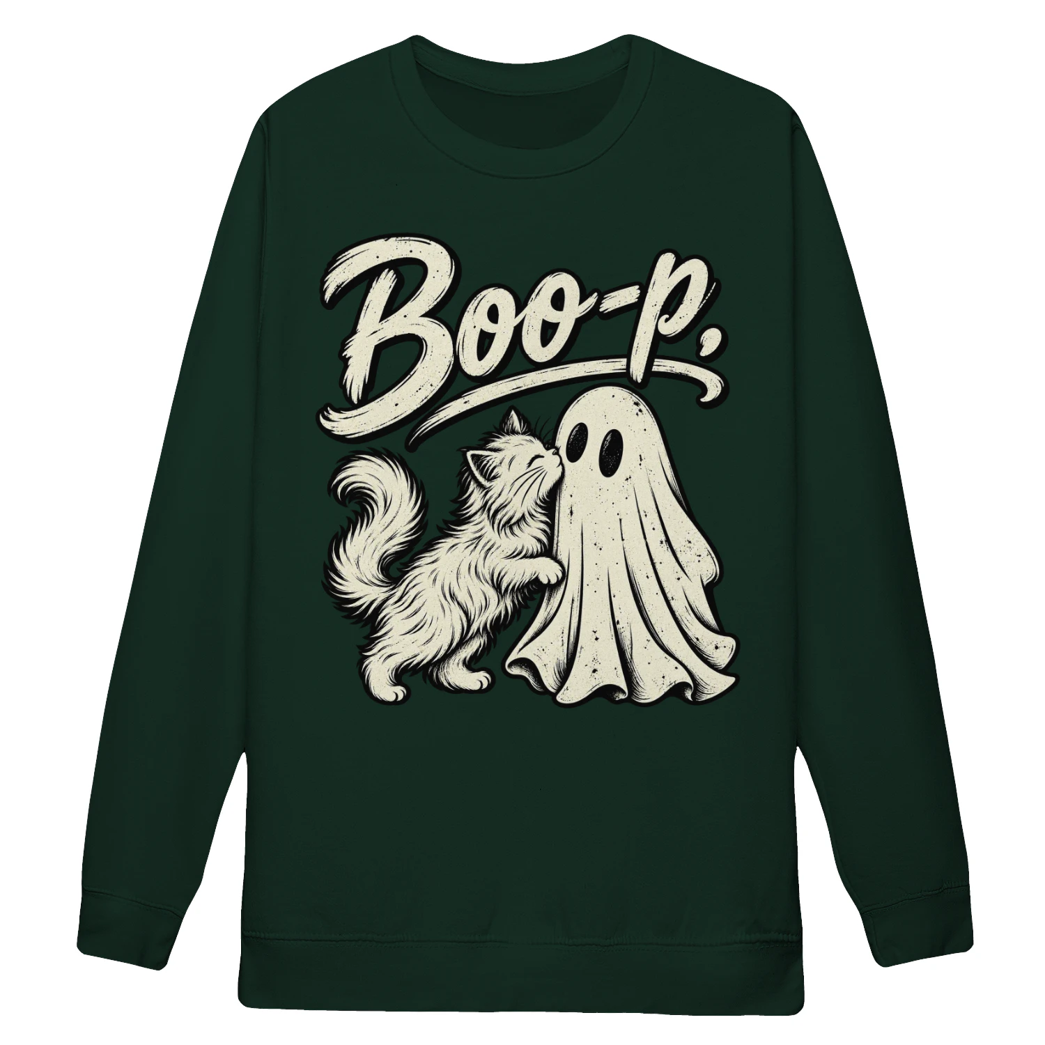 Boo Cat & Ghost Hoodie – Cute Halloween Cat Sweatshirt, Vintage Spooky Ghost Graphic, Funny Fall Unisex Design