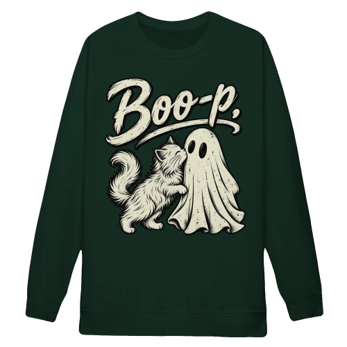 Boo Cat & Ghost Hoodie – Cute Halloween Cat Sweatshirt, Vintage Spooky Ghost Graphic, Funny Fall Unisex Design