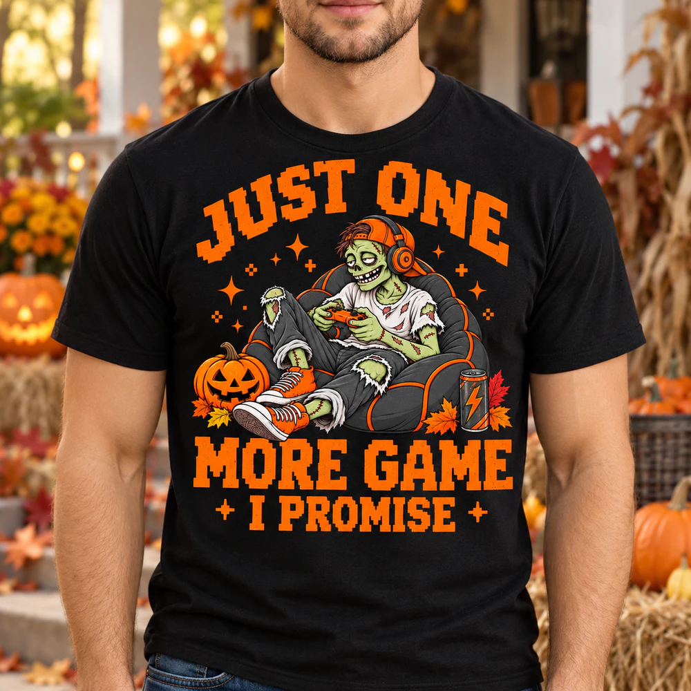 Funny Zombie Gamer Halloween T-Shirt – One More Game Then Brains