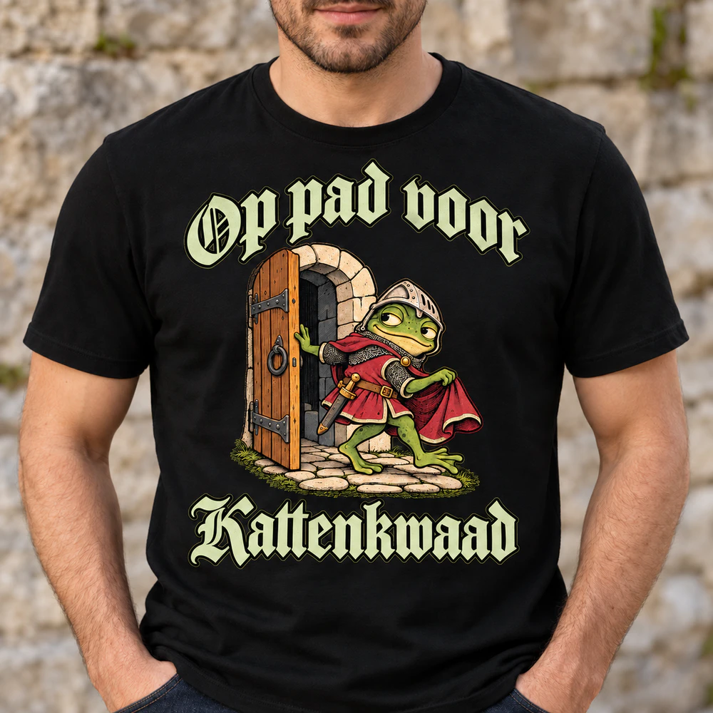 Grappig Kikker T-shirt – Op Pad Voor Kattenkwaad – Middeleeuwse Ridder & Fantasy Humor