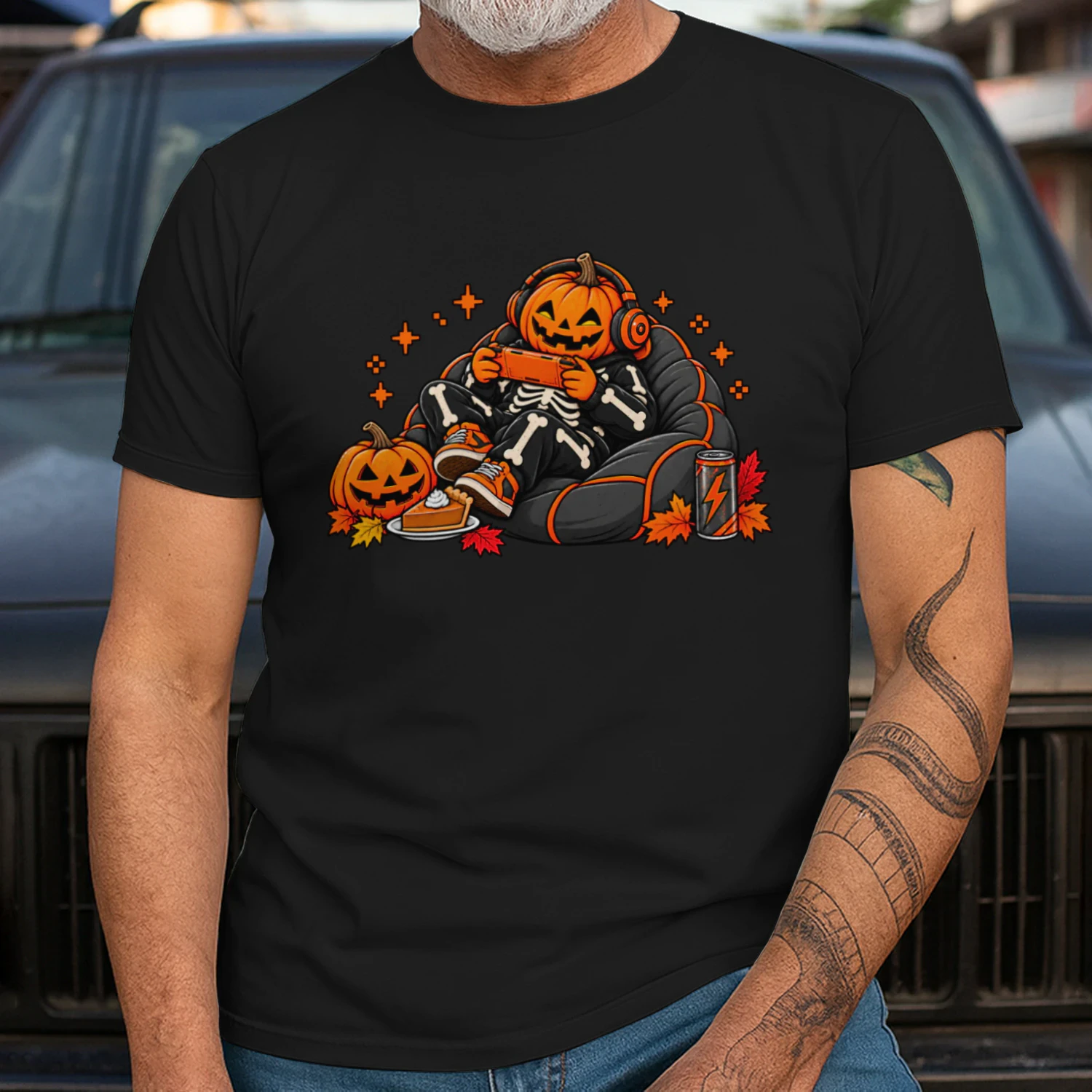 Halloween Gamer T-shirt – Grappige Pompoen met Koptelefoon