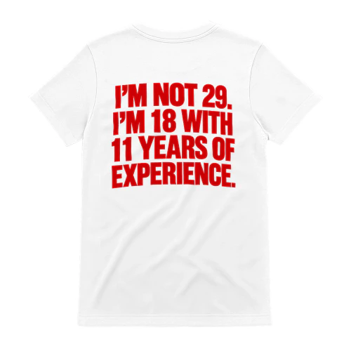 I’M NOT 29. I’M 18 WITH 11 YEARS OF EXPERIENCE. Copy
