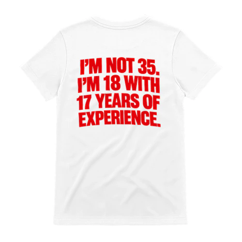I’M NOT 35. I’M 18 WITH 17 YEARS OF EXPERIENCE. Copy