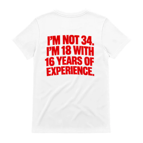 I’M NOT 34. I’M 18 WITH 16 YEARS OF EXPERIENCE. Copy