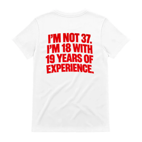 I’M NOT 37. I’M 18 WITH 19 YEARS OF EXPERIENCE. Copy