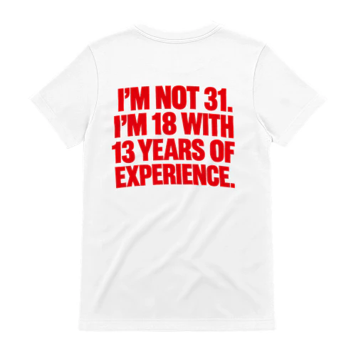 I’M NOT 31. I’M 18 WITH 13 YEARS OF EXPERIENCE. Copy