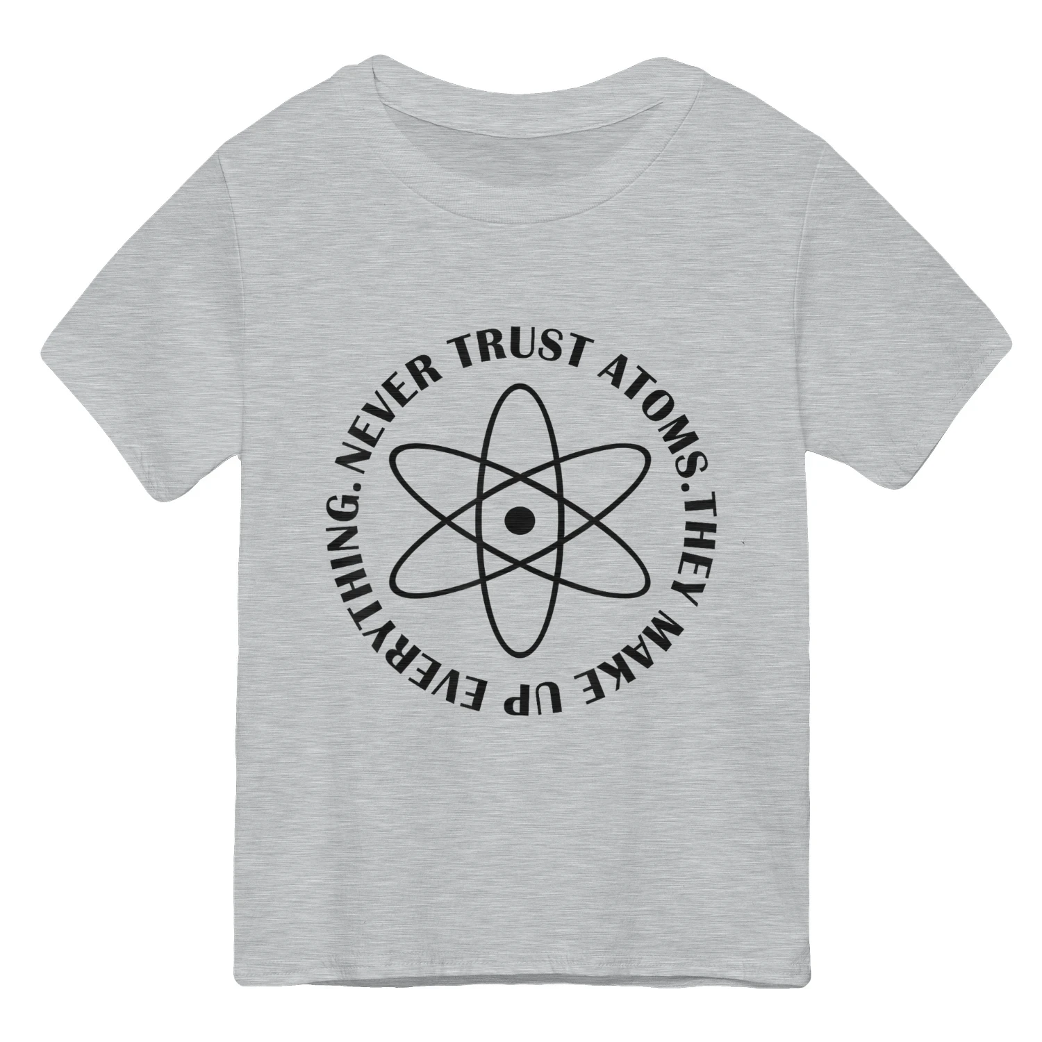 Science Never Trust Atoms Circular Stamp Design