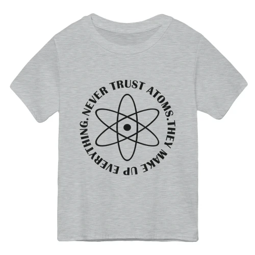 Science Never Trust Atoms Circular Stamp Design