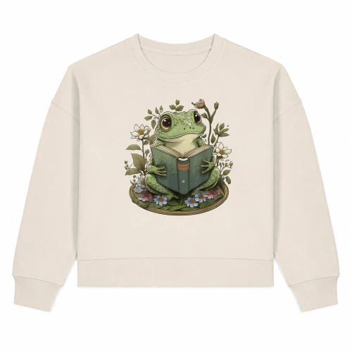 Cottagecore Frog Reading Book Floral