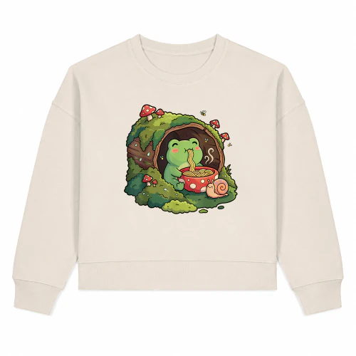 Cottagecore Frog Eating Ramen Mossy Log Kawaii
