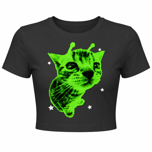 Y2K Alien Cat Halftone Green Neon Design