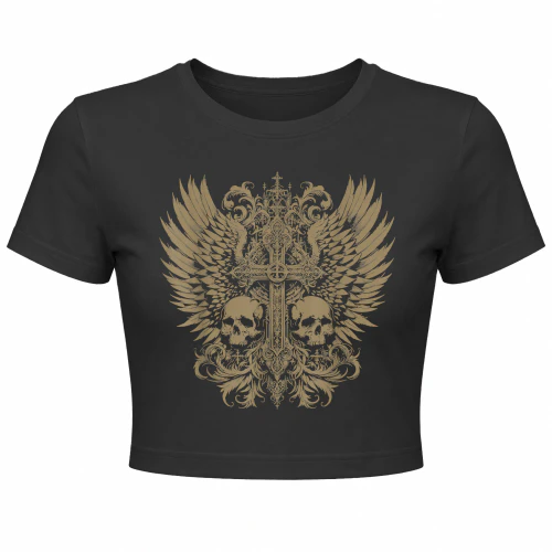 Y2K Skull Cross Wings Tan Grunge Design