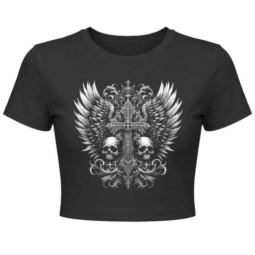 Y2K Skull Cross Wings Silver Gothic Design