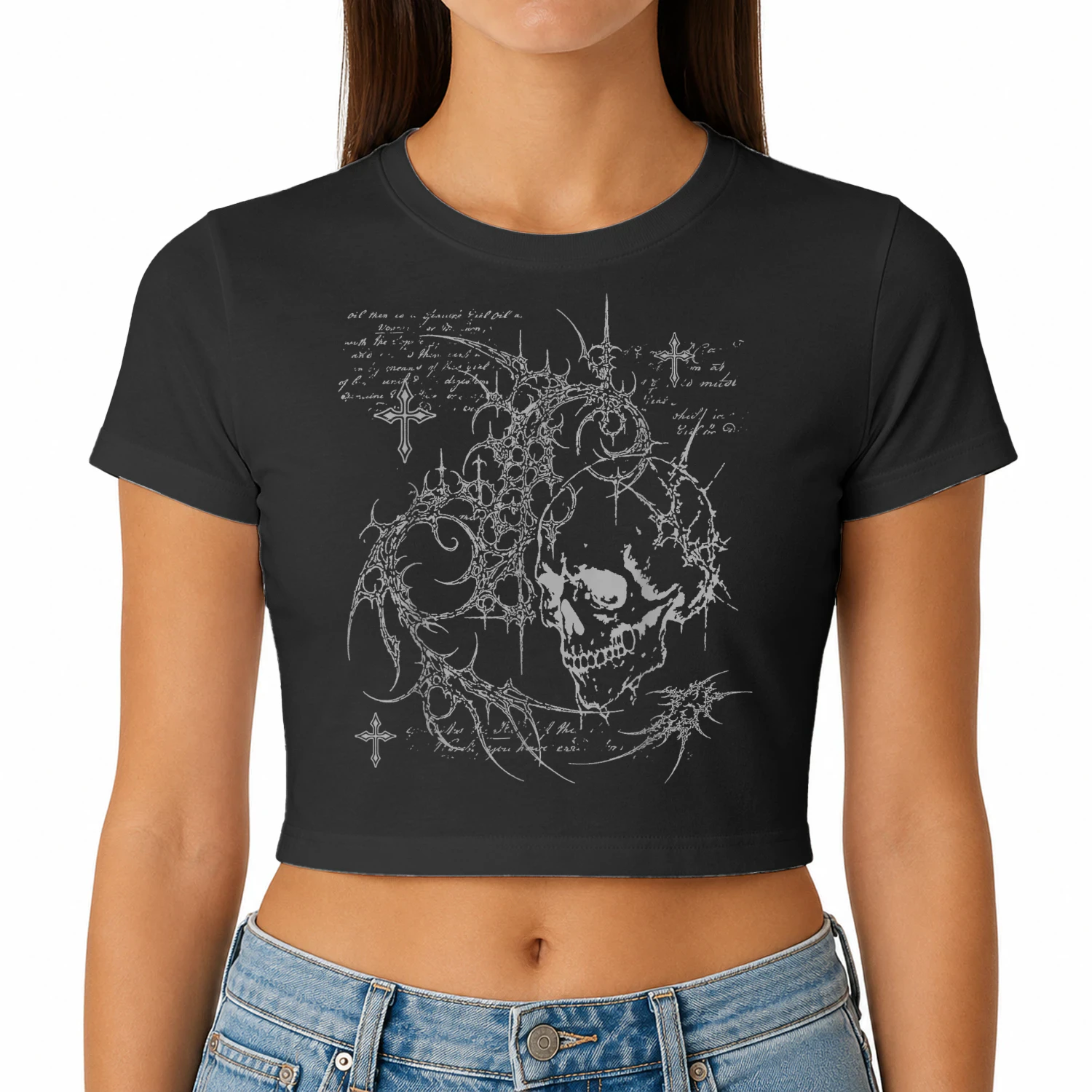 Y2K Grunge Skull Sigil Crosses Gray Design