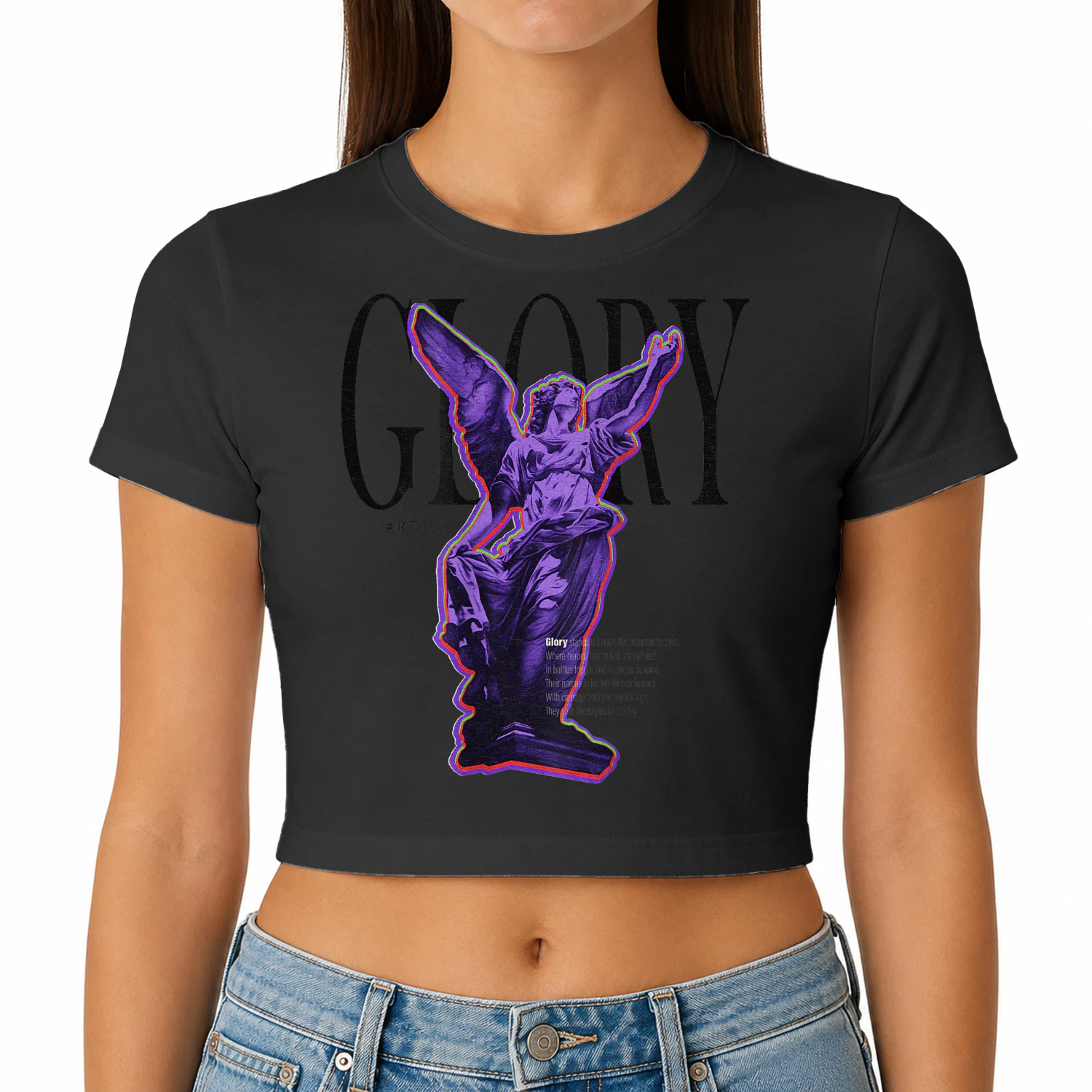 Y2K Glory Purple Angel Statue Streetwear Print