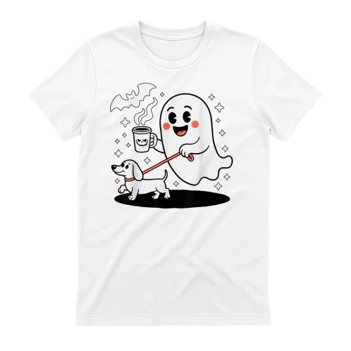 Coffee Lover Cute Ghost Walking Dachshund Coffee Cup Halloween Spooky Season