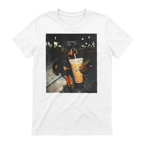 Rottweiler Drinking iced Coffee
