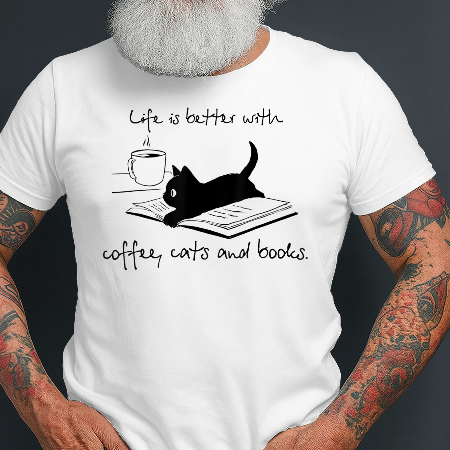 Coffee Lover Life Is Better With Books Cats and Coffee Black Cat Reading Sketch