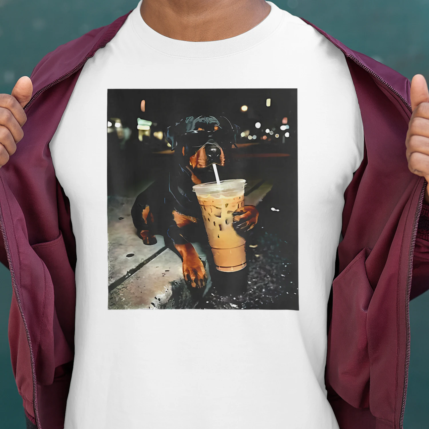 Rottweiler Drinking iced Coffee