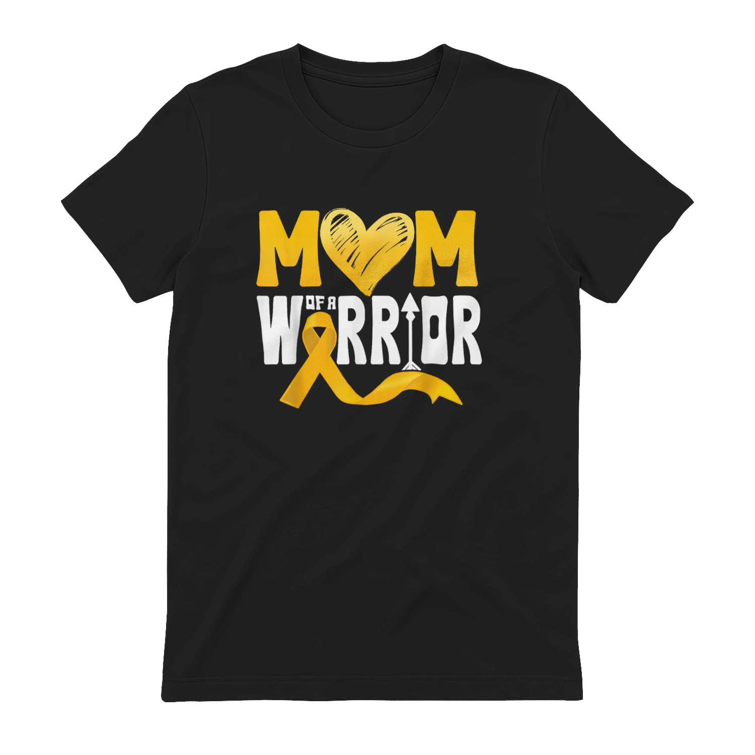 Cancer Mom of a Warrior Gold Ribbon Heart Childhood Cancer Awareness