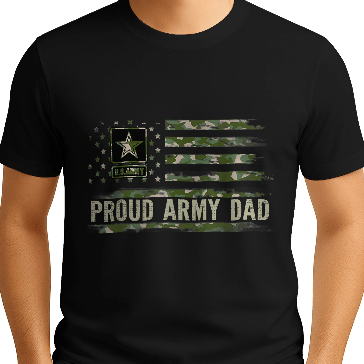 Vintage Proud Army Dad Camo American Flag Veteran