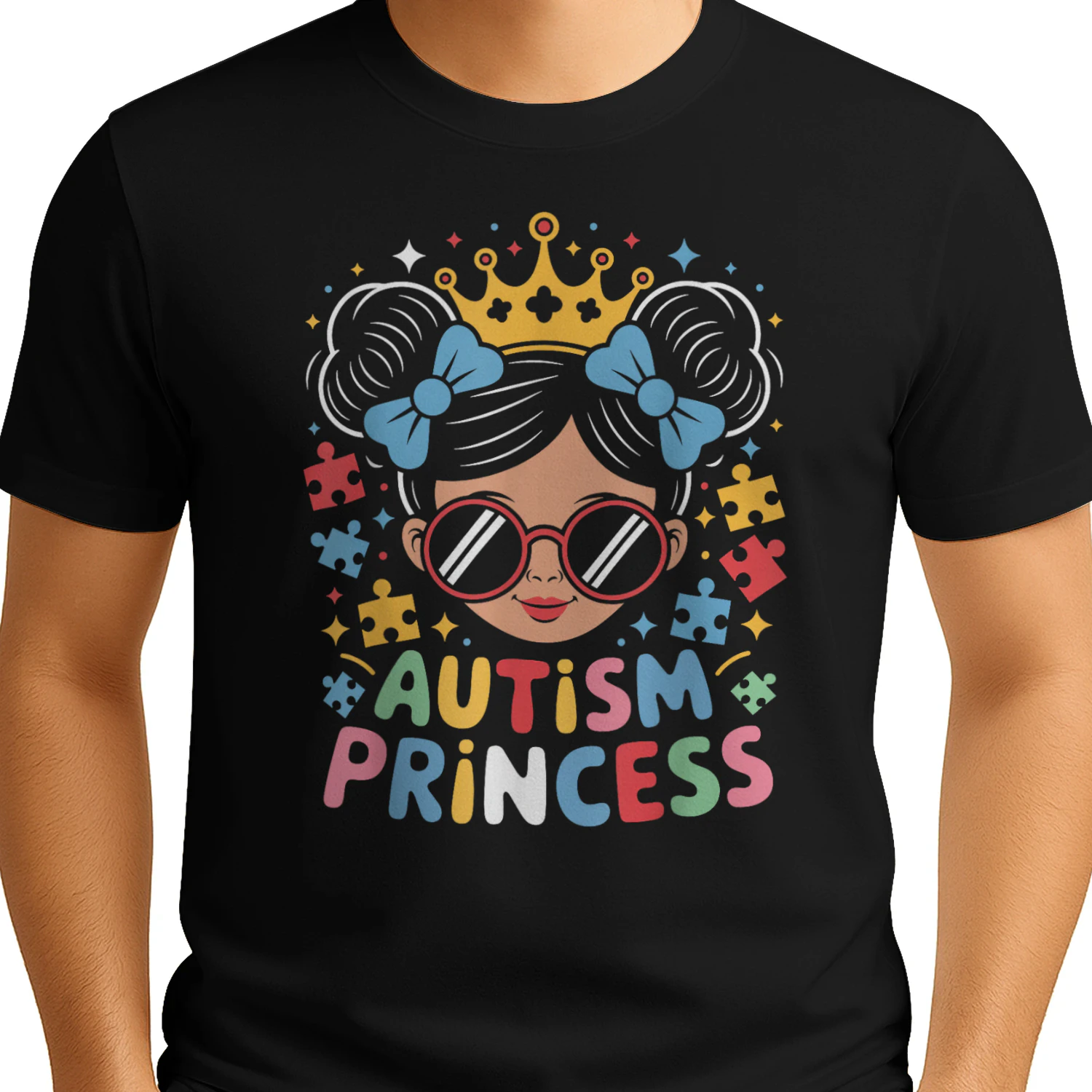 Autism Princess Girl Crown Bows Puzzle Piece