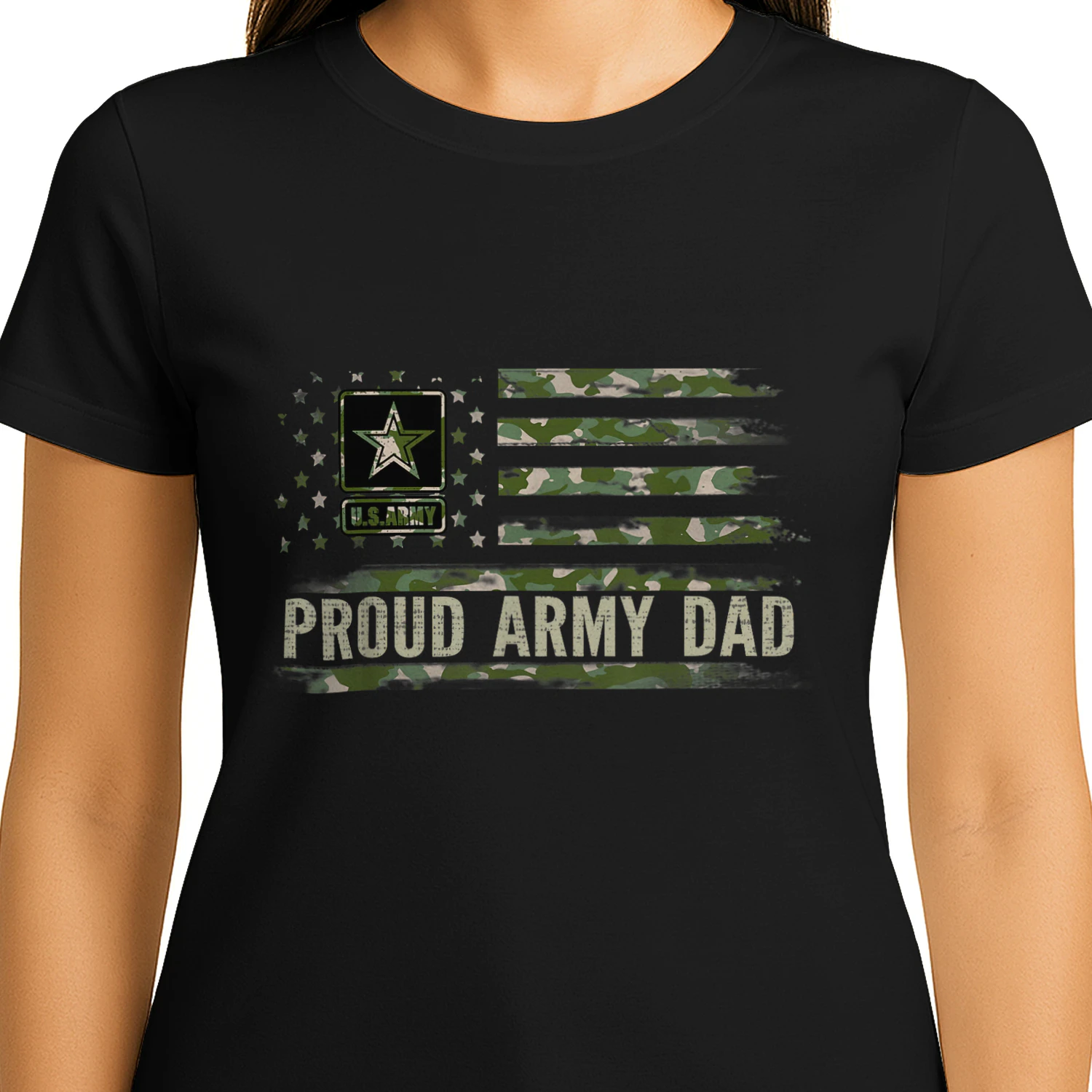 Vintage Proud Army Dad Camo American Flag Veteran