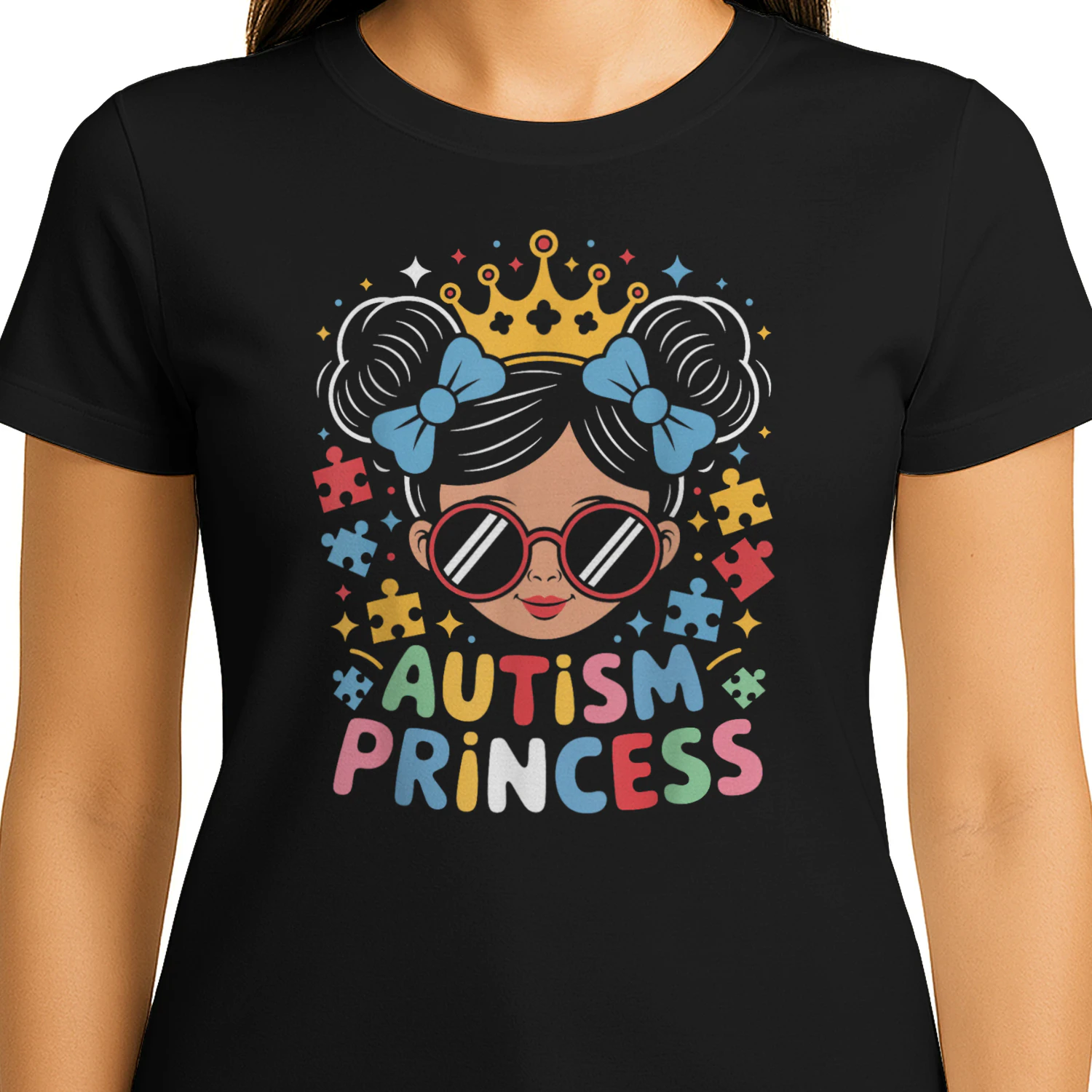 Autism Princess Girl Crown Bows Puzzle Piece