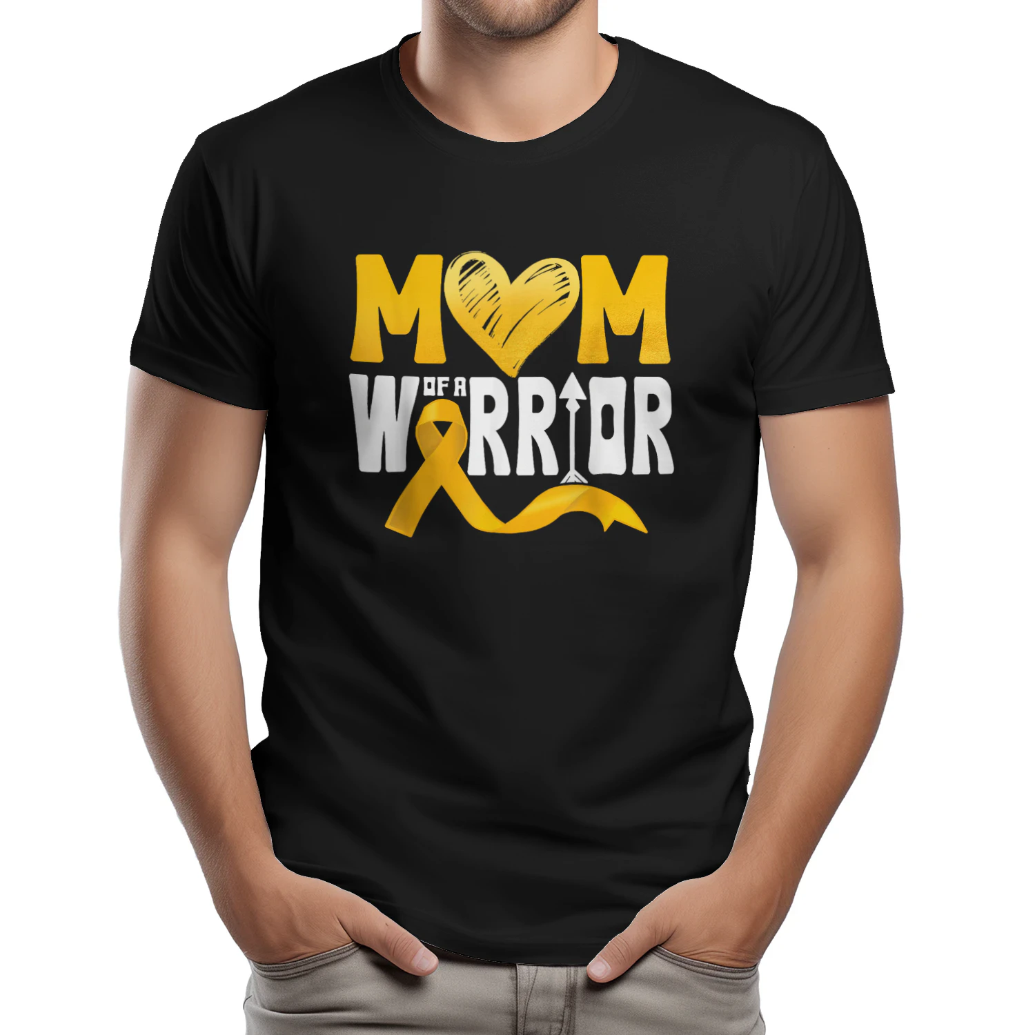 Cancer Mom of a Warrior Gold Ribbon Heart Childhood Cancer Awareness