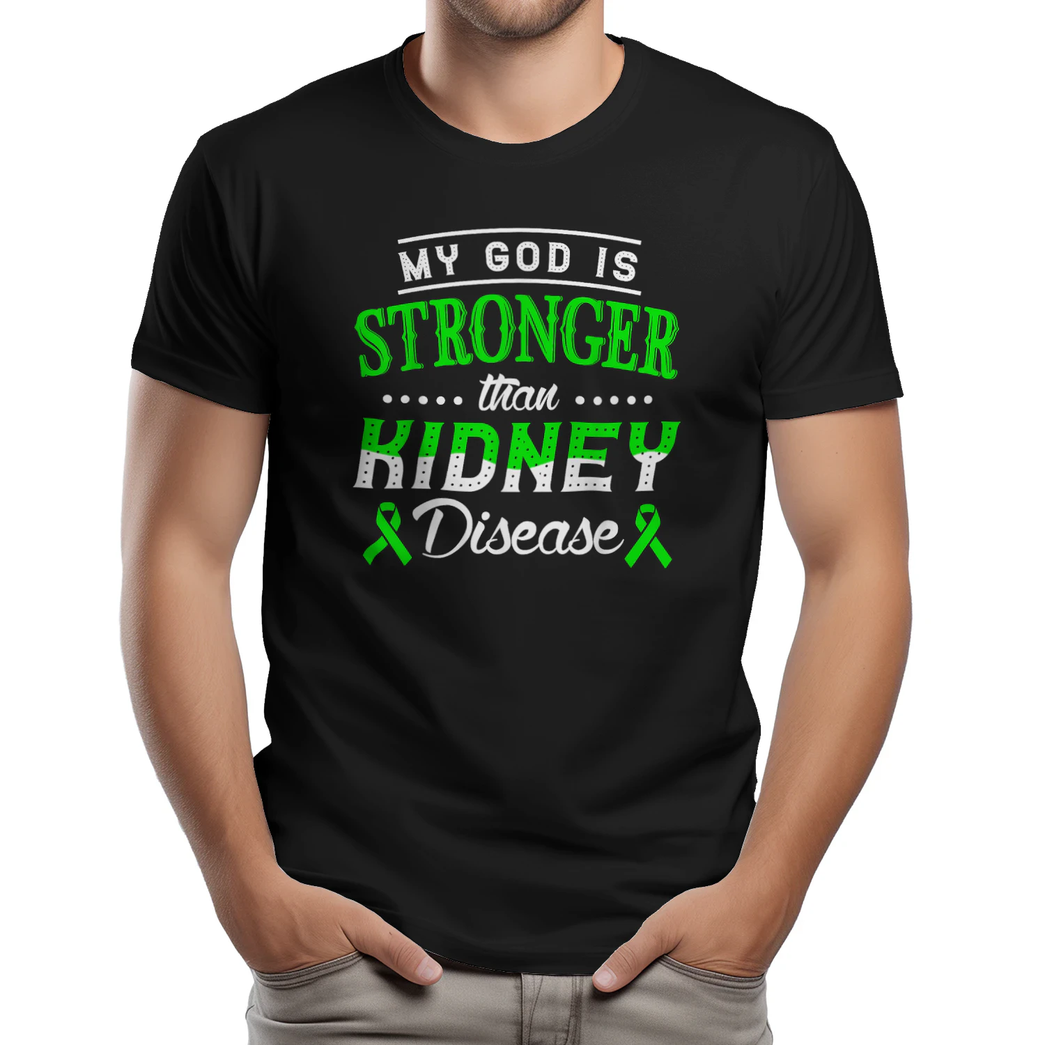 Cancer My God Is Stronger Than Kidney Disease Green Ribbon Christian