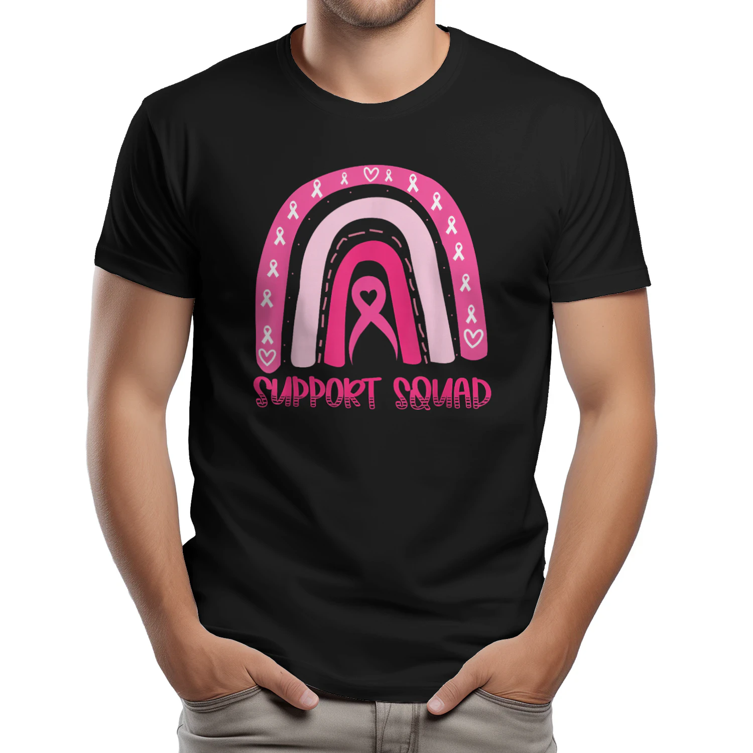 Cancer Support Squad Pink Rainbow Ribbon Breast Cancer
