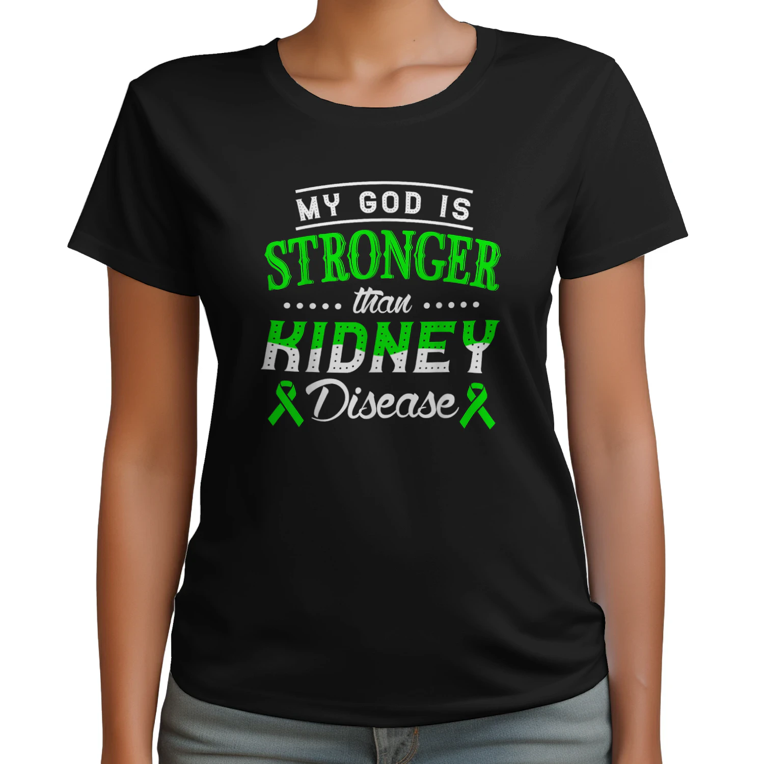 Cancer My God Is Stronger Than Kidney Disease Green Ribbon Christian