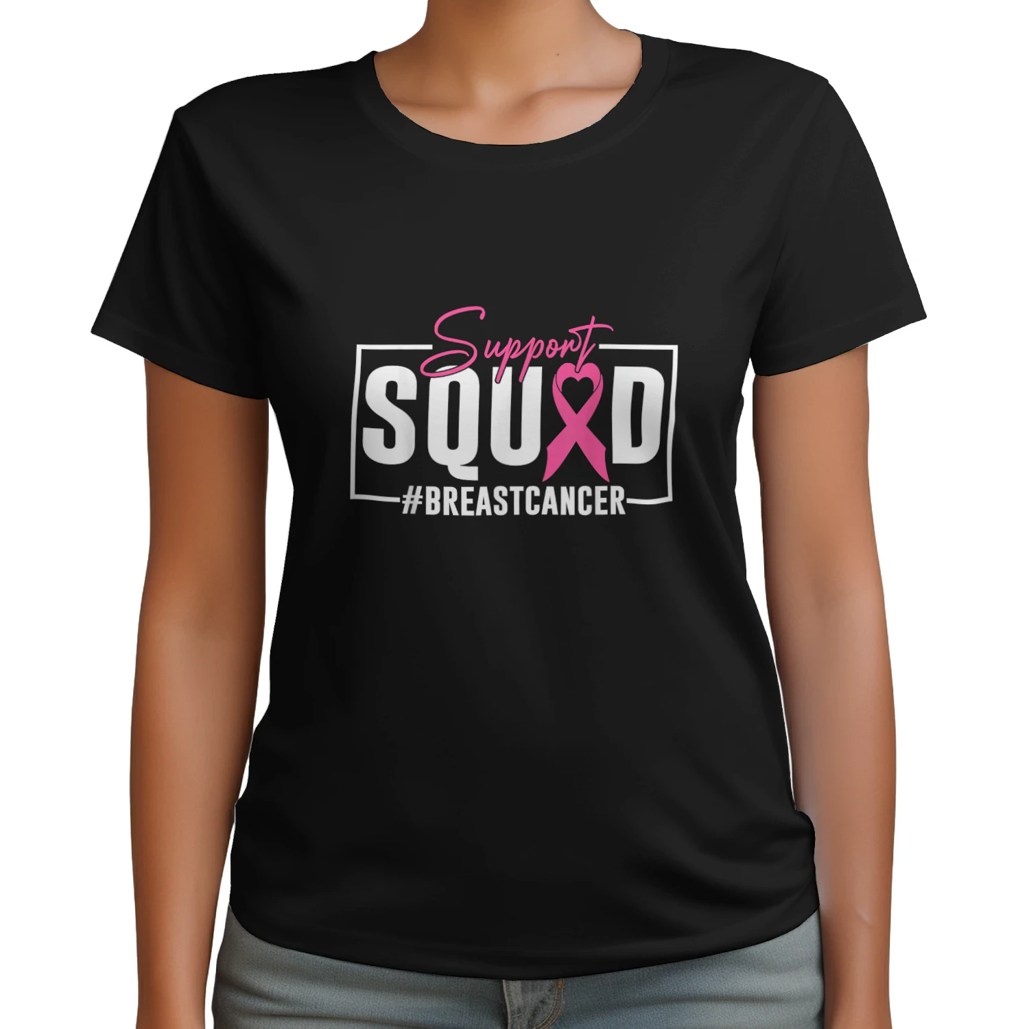 Cancer Support Squad Pink Ribbon Heart Breast Cancer Warrior