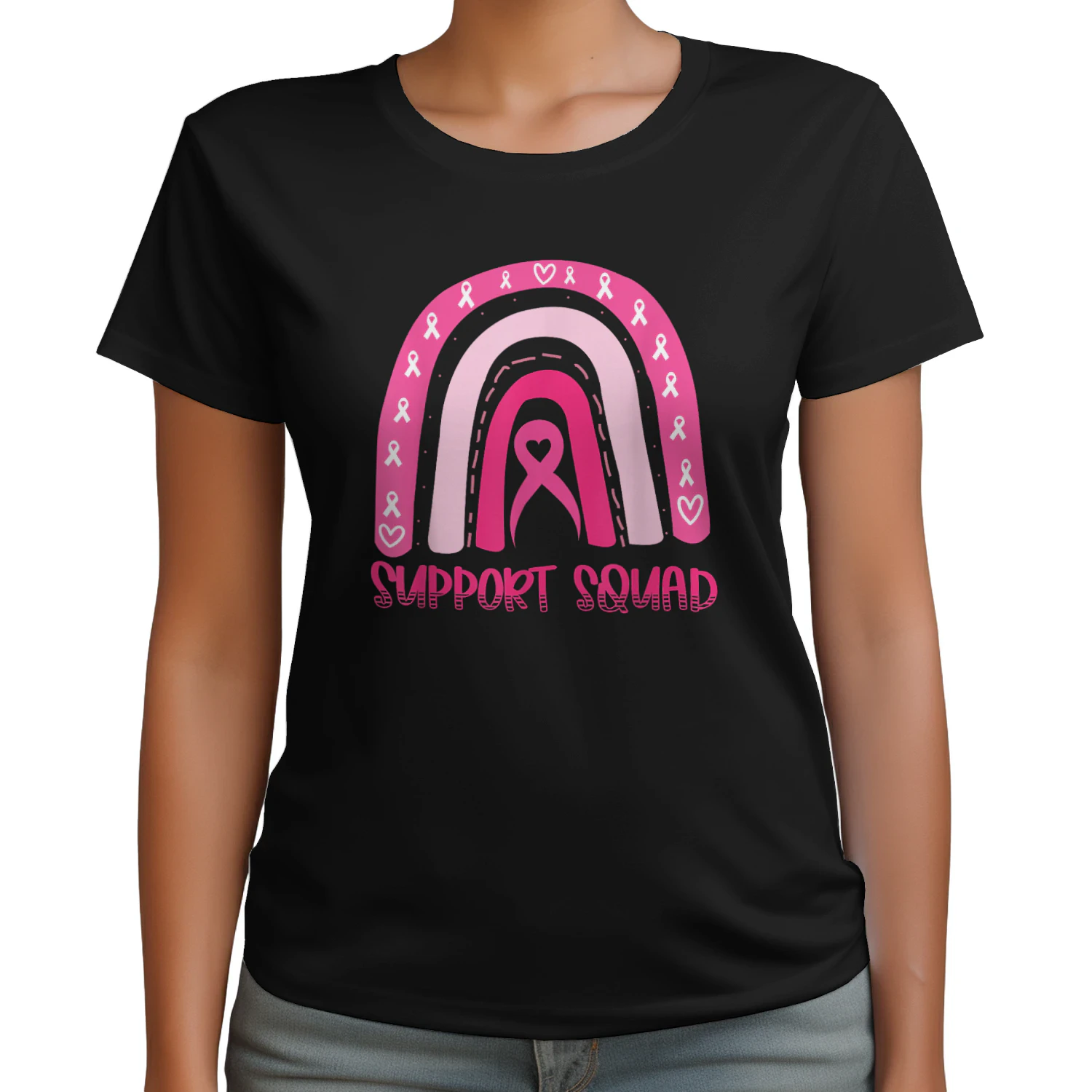 Cancer Support Squad Pink Rainbow Ribbon Breast Cancer