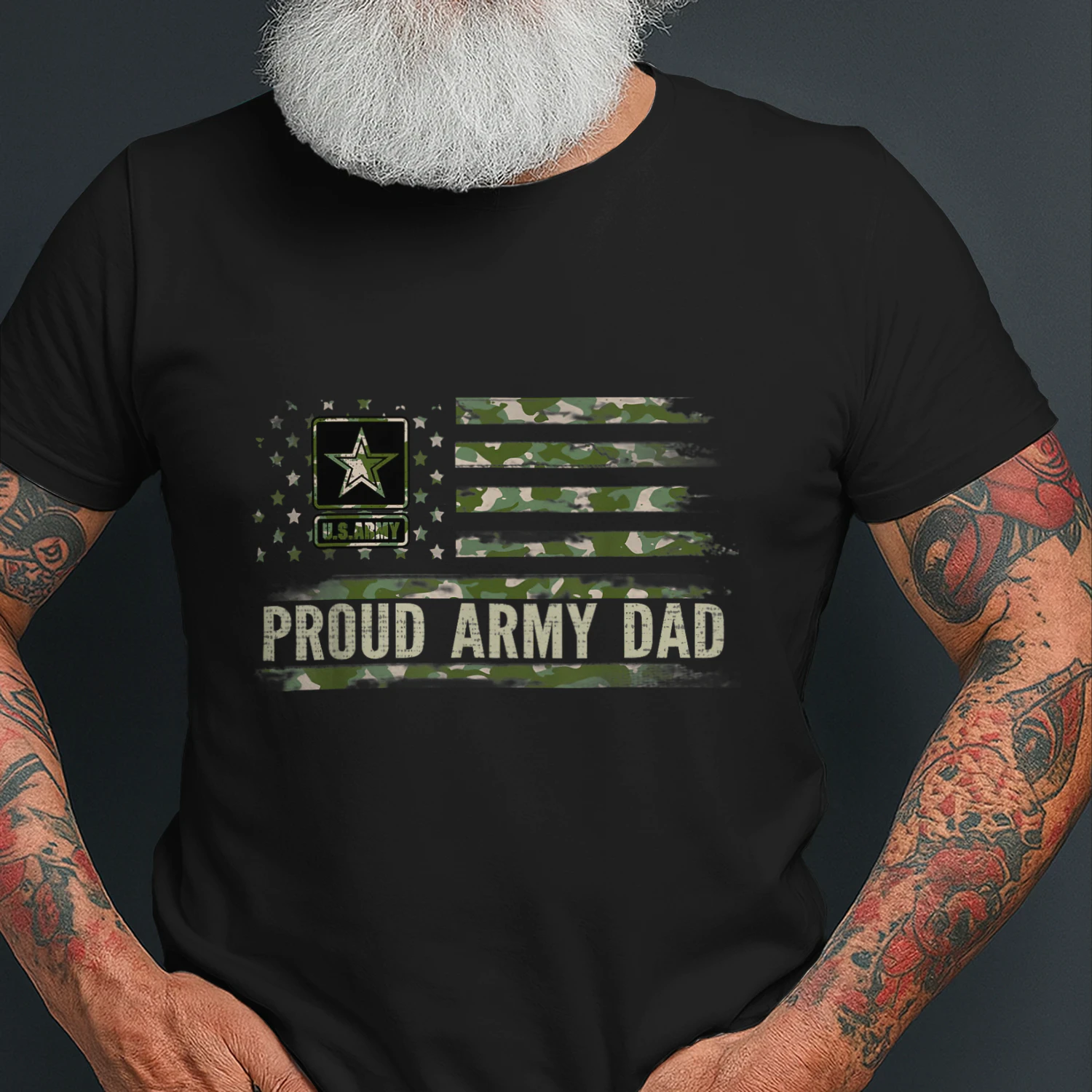 Vintage Proud Army Dad Camo American Flag Veteran