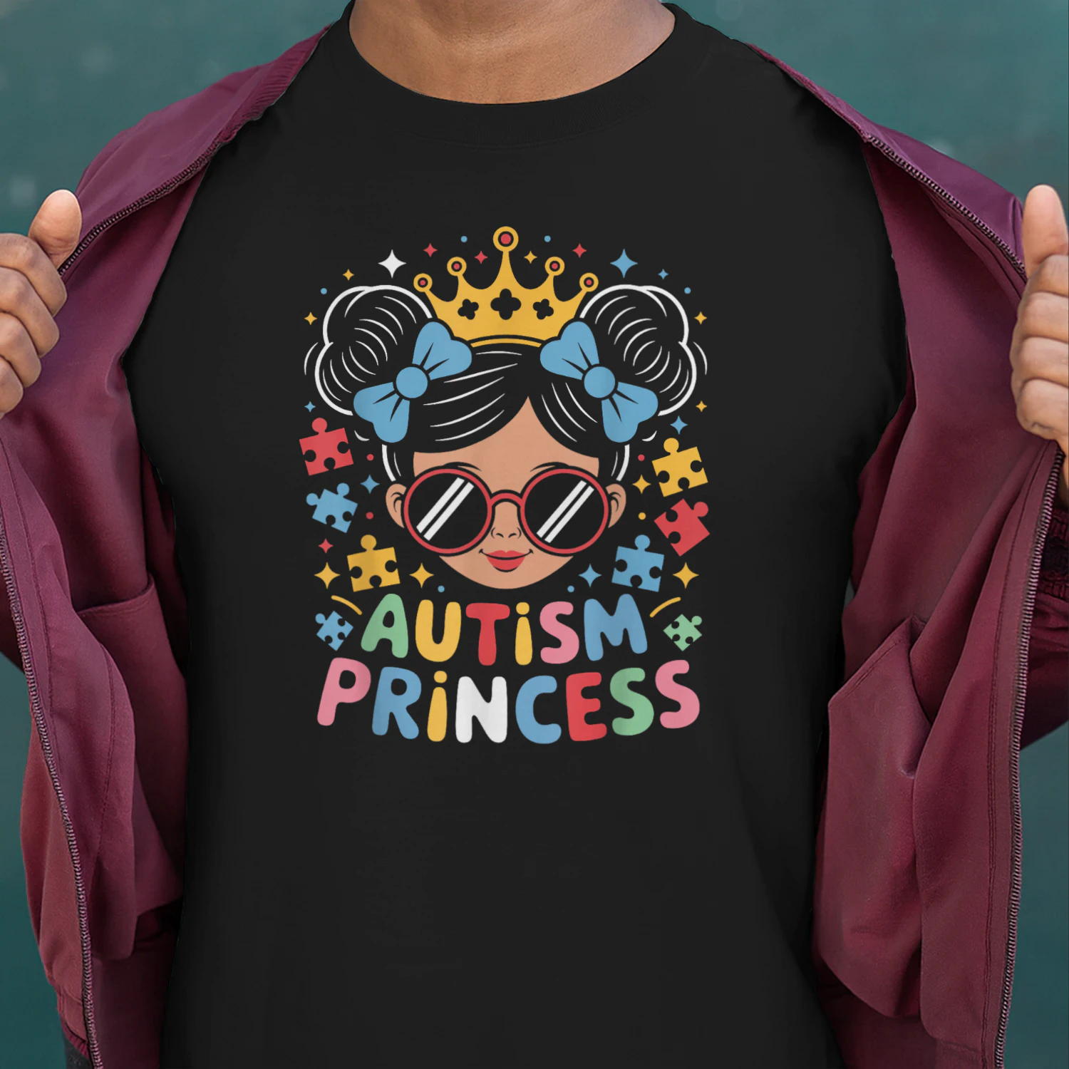 Autism Princess Girl Crown Bows Puzzle Piece