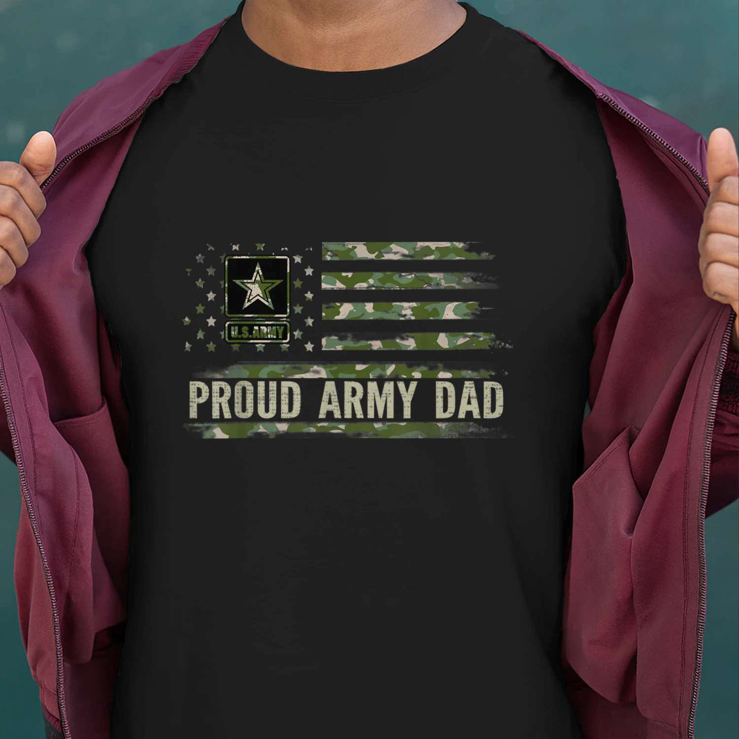 Vintage Proud Army Dad Camo American Flag Veteran