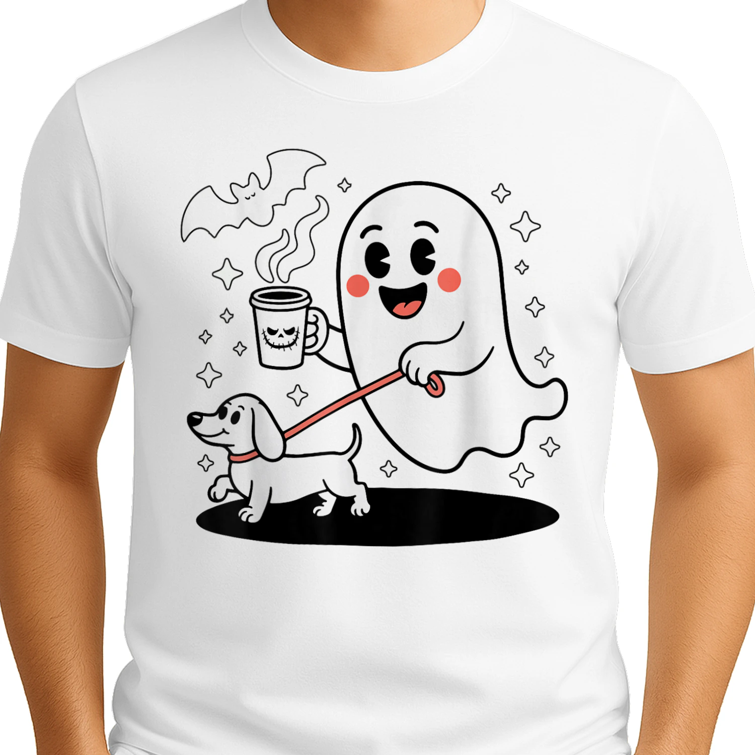 Coffee Lover Cute Ghost Walking Dachshund Coffee Cup Halloween Spooky Season