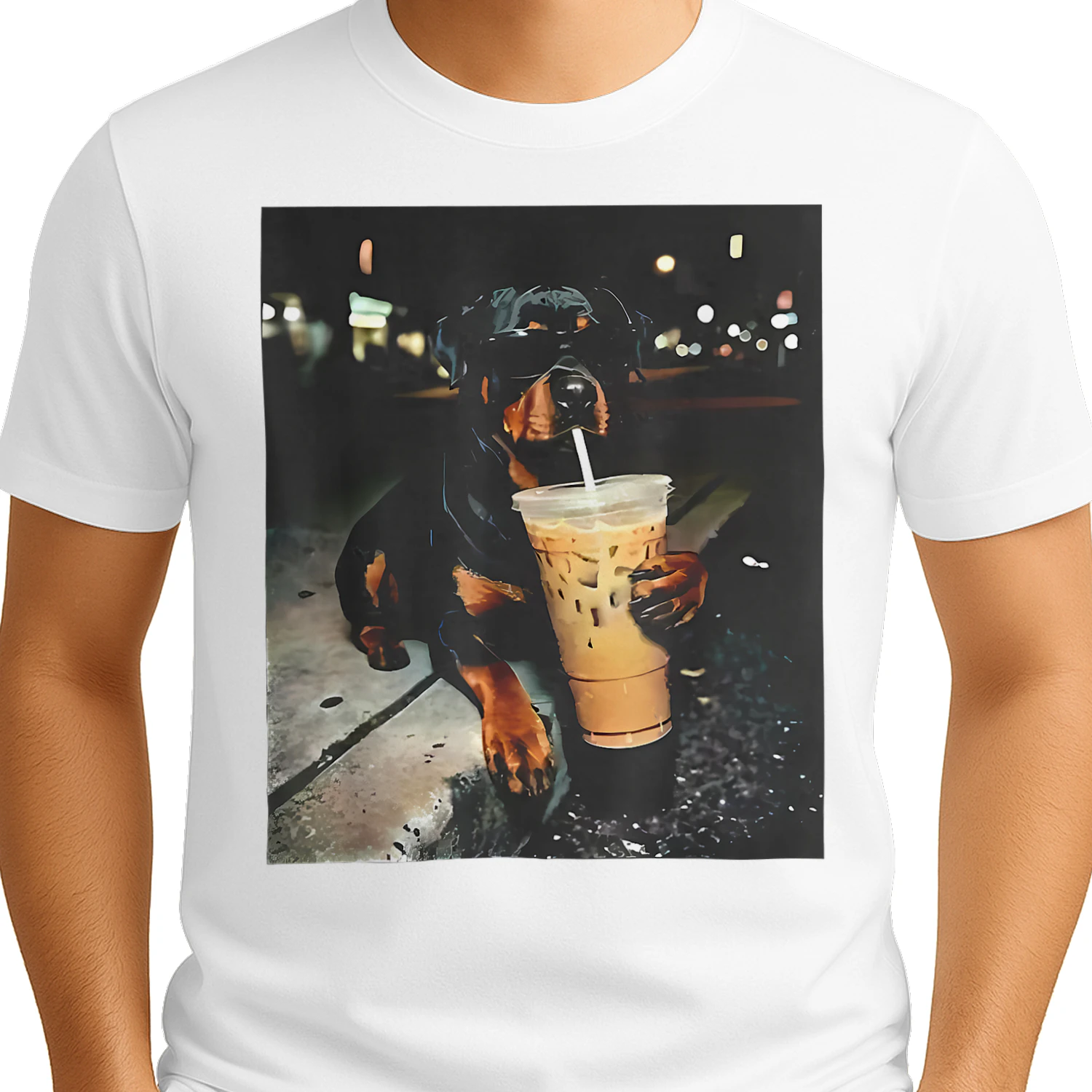 Rottweiler Drinking iced Coffee