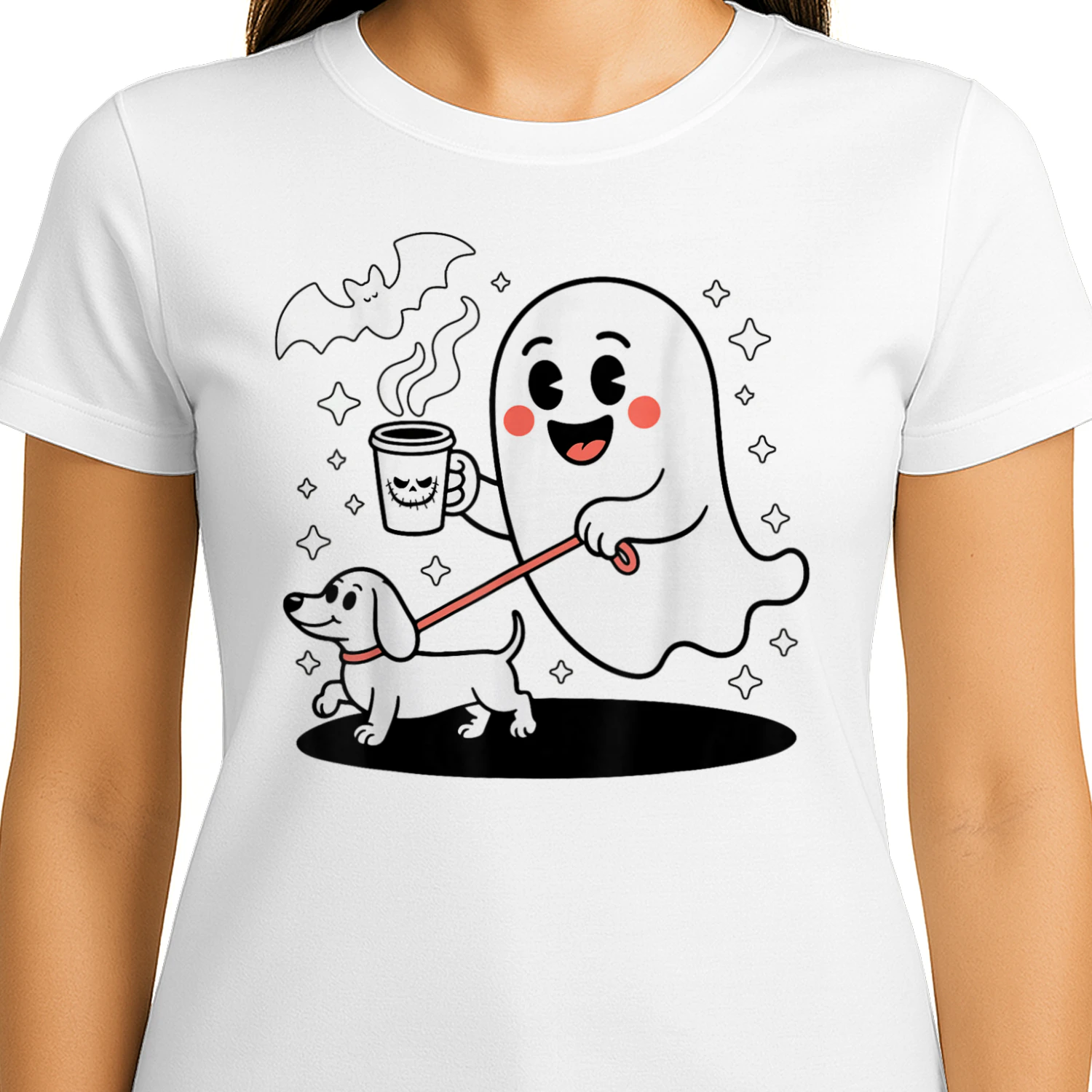 Coffee Lover Cute Ghost Walking Dachshund Coffee Cup Halloween Spooky Season