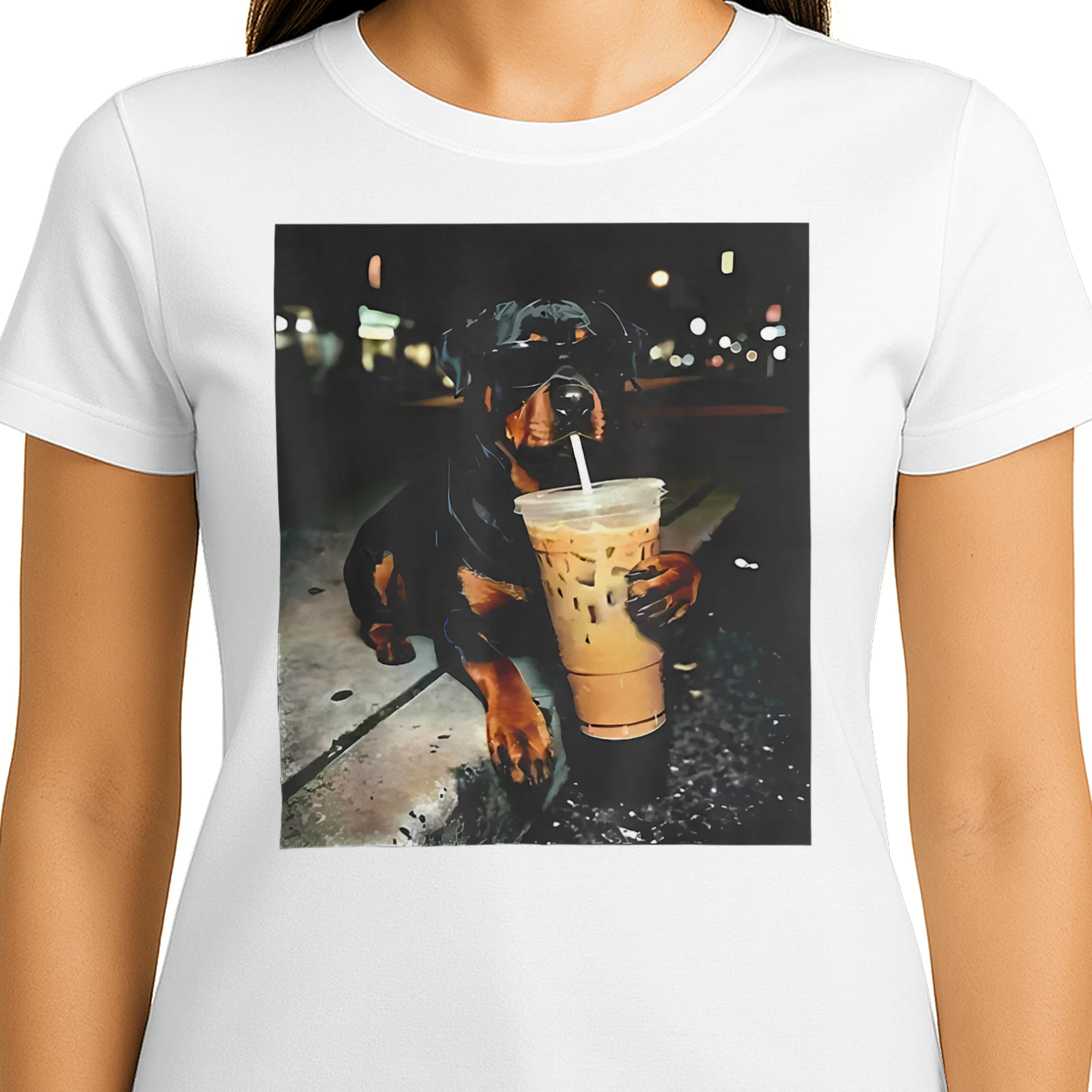 Rottweiler Drinking iced Coffee