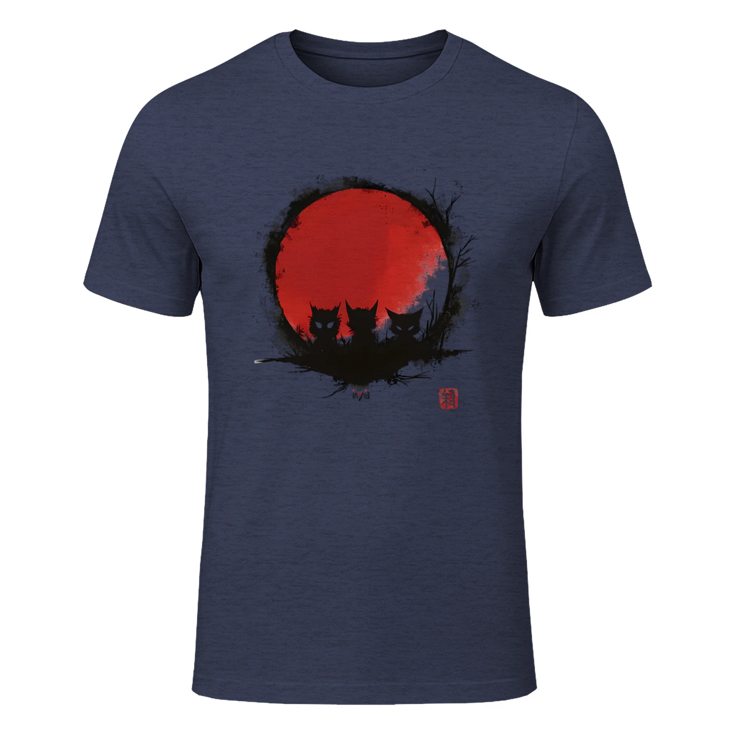 Three Cats Red Sun T‑Shirt – Japanese Ukiyo‑e Cats Sunset Tee, Cute Bakeneko Graphic Unisex Shirt