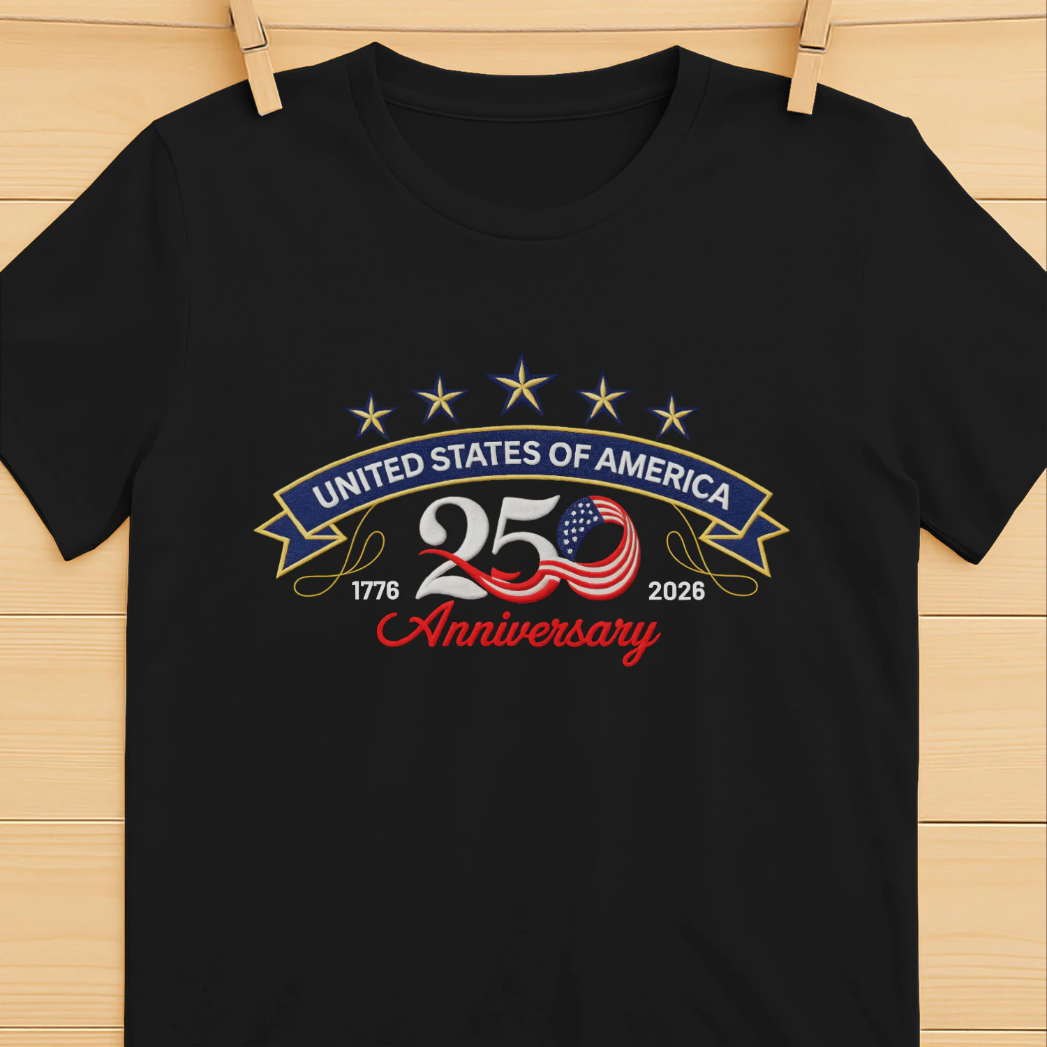 USA 250th Anniversary Embroidery, Patriotic USA Classic Unisex T-shirt