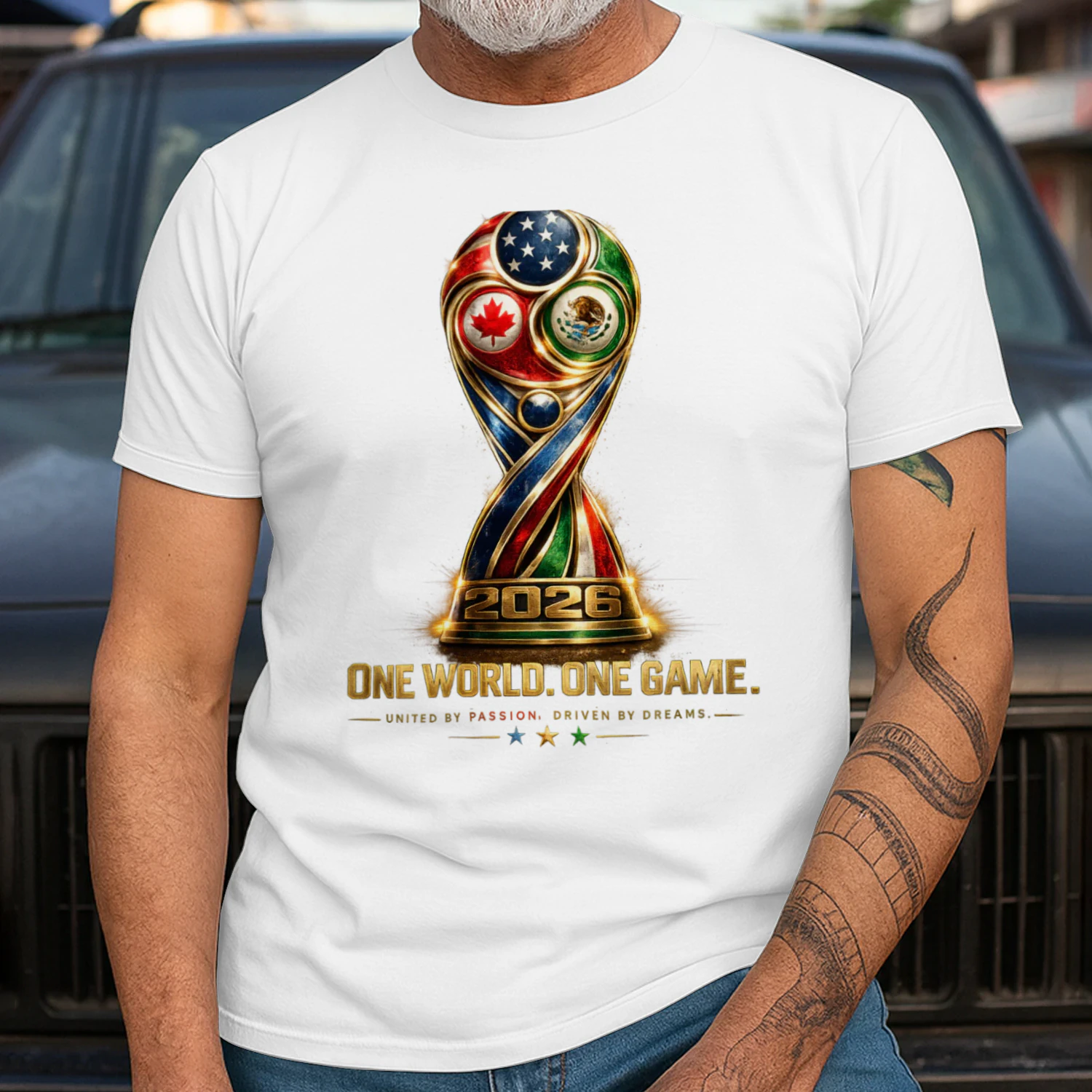 Desain tanpa judul (8)2026 World Cup Host Nations Trophy Unisex T-Shirt – One World One Game Football Fan Design