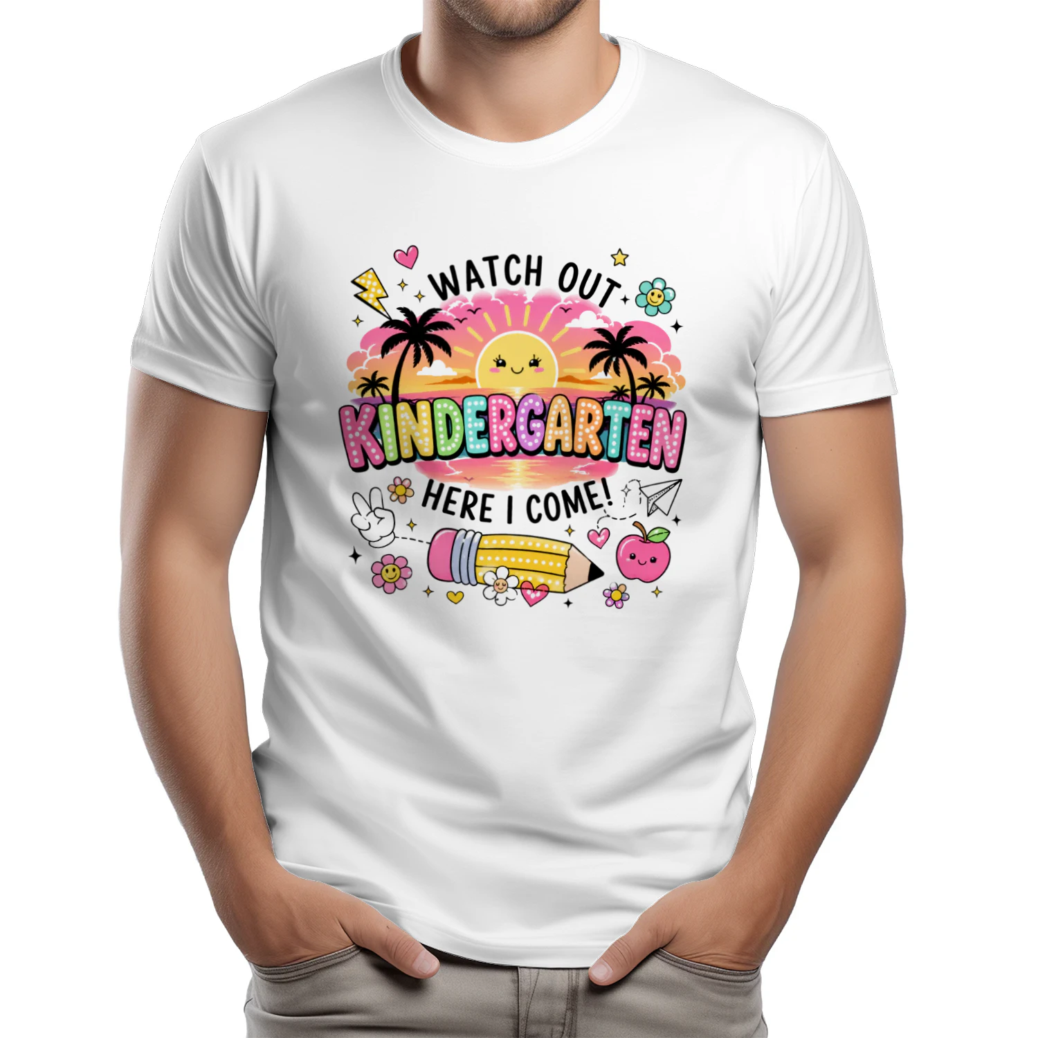 Watch Out Kindergarten Here I Come Shirt – Cute Back To School Sunset Teacher Student T-Shirt