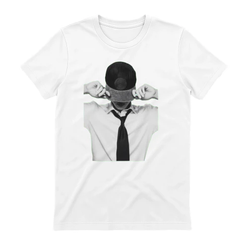 Man Pulling Cap Over Eyes Black White Graphic T-Shirt 