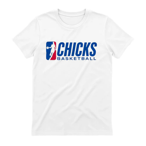 Chicks Basketball Logo T-Shirt - Funny Parody Graphic Tee for Women & Girls - Gift for Basketball Fans