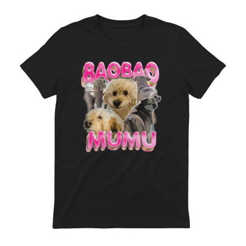 BAOBAO UMUM Cute Poodle Dog Graphic Black T-Shirt