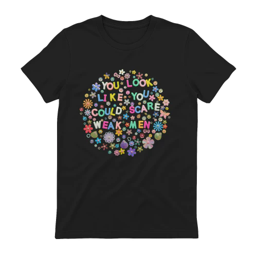 You Look Like You Could Scare Weak Men Funny Feminist T-Shirt | Bold Sassy Quote Embroidery Style